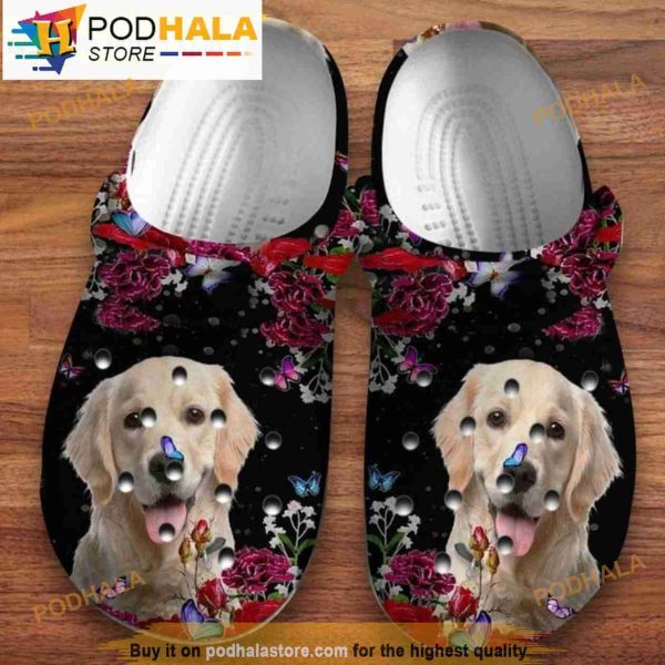 Funny Golden Retriever Butterfly Roses Garden Dog Crocband 3D Crocs