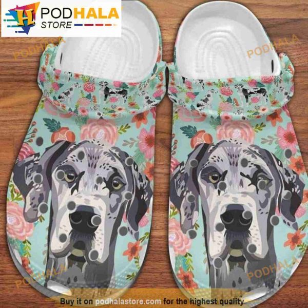 Funny Great Dane Floral Dog Crocband 3D Crocs