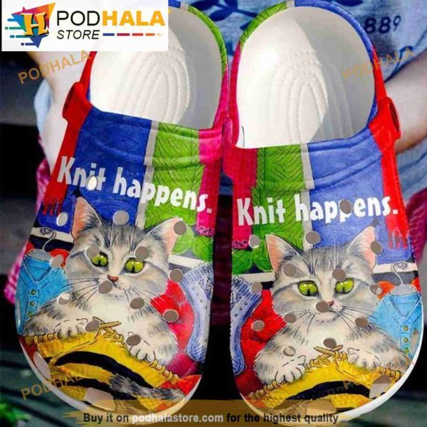 Funny Knit Happens Cat In Crocband 3D Crocs