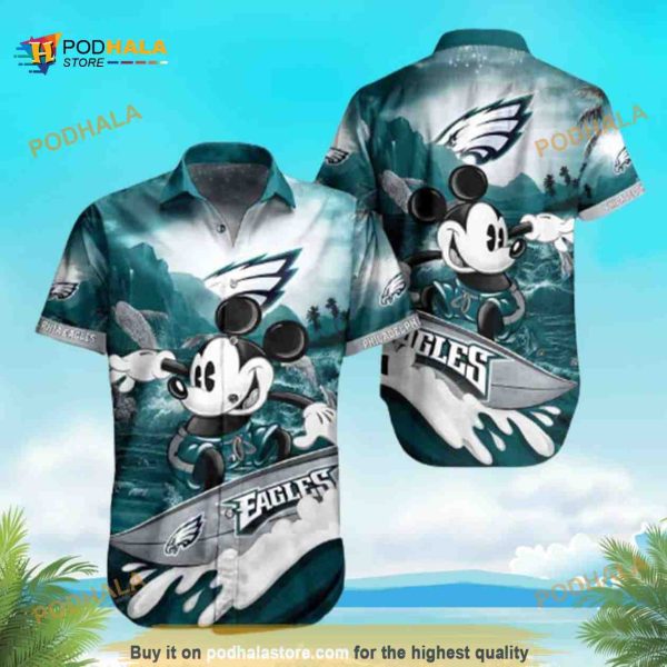 Funny Mickey Surfing NFL Philadelphia Eagles Hawaiian Shirt