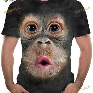 Funny Monkey 3D Shirt, Men Fun Gorilla Monkey Printed Crew Neck Tee