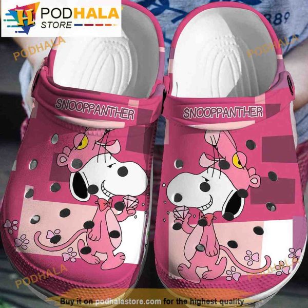 Funny Pink Snoopanther Snoopy 3D Funny Crocs Crocband Slippers