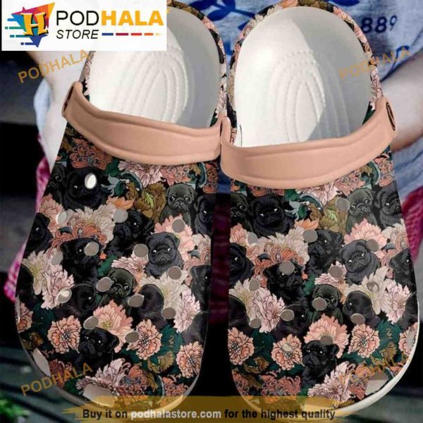 Funny Pug Flowers Garden Dog 3D Funny Crocs Crocband
