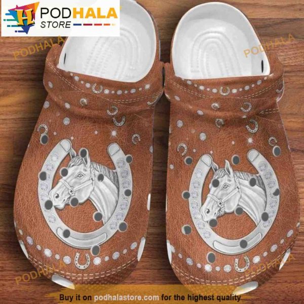 Funny Silver Horseshoe 3D Funny Crocs Crocband Clog Shoes