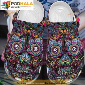Funny Skull Hippie Floral 3D Funny Crocs Crocband