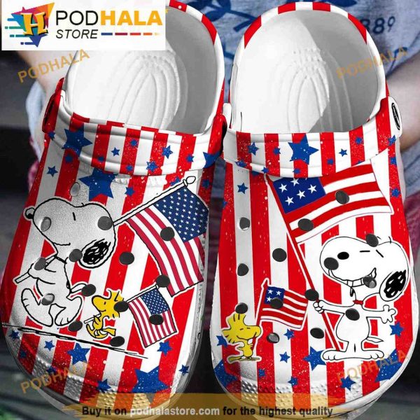 Funny The Fourth Of July American Flags Snoopy 3D Funny Crocs Crocband Slippers