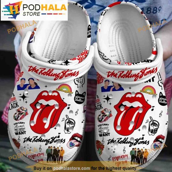 Funny The Rolling Stones White 3D Funny Crocs Crocband