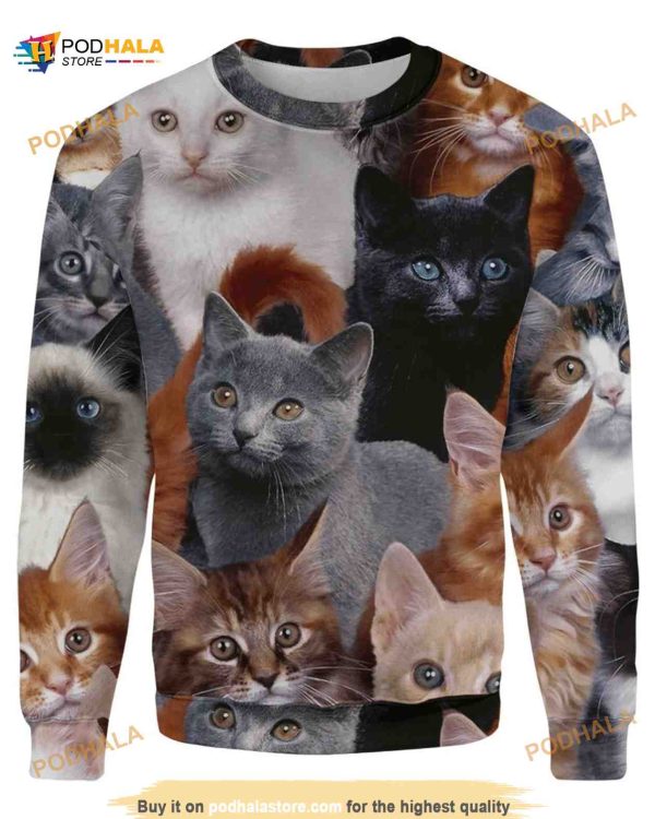 Funny Ugly Sweater 3D Cat Collage Xmas, Xmas Gifts