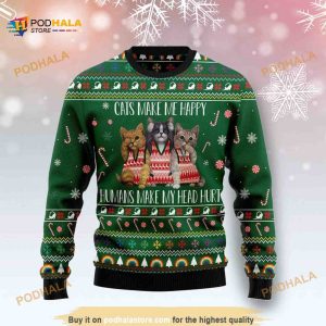 Funny Ugly Sweater 3D Cats Make Me Happy Xmas, Xmas Gifts
