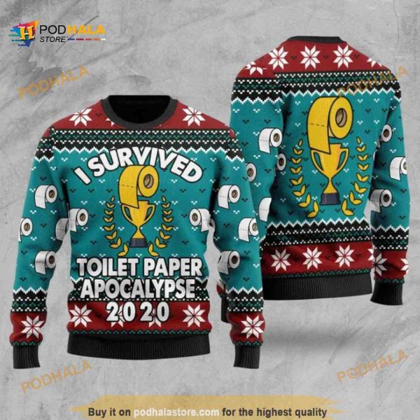 Funny Ugly Sweater 3D Christmas I Survived Toilet Paper Apocalypse, Xmas Gifts