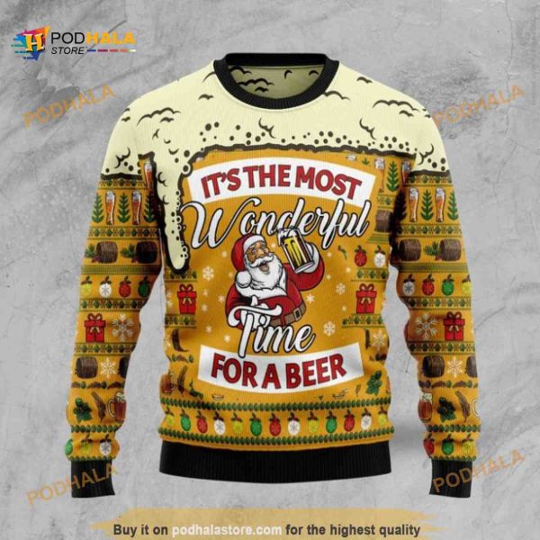 Funny Ugly Sweater 3D Christmas Most Wonderful Time For Beer, Xmas Gifts