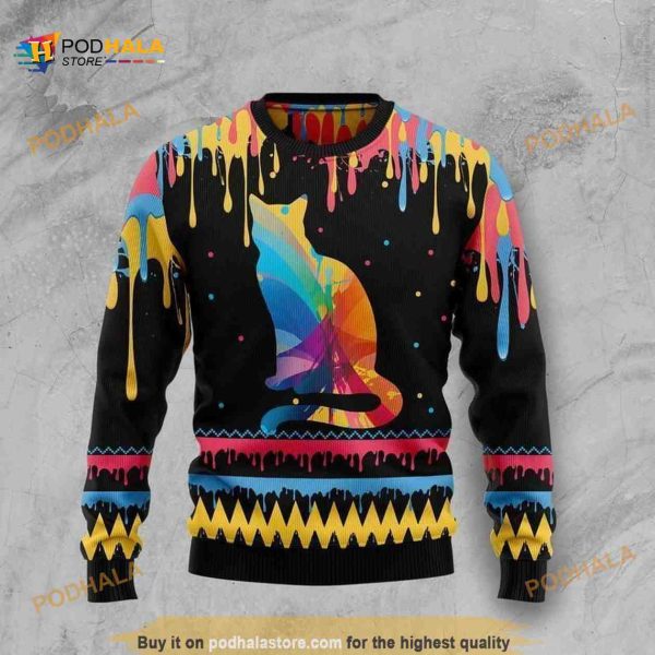 Funny Ugly Sweater 3D Xmas Cat Colorful Beauty, Xmas Gifts