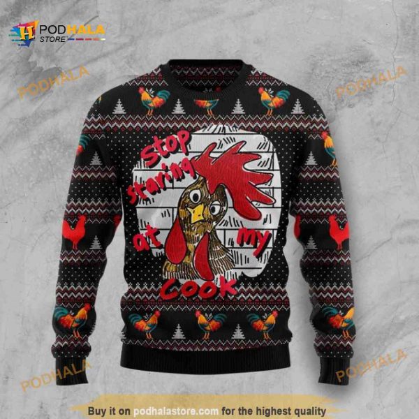 Funny Ugly Sweater 3D Xmas Chicken Stop Staring At My Cock, Xmas Gifts