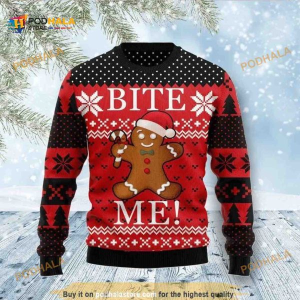 Funny Ugly Sweater Christmas Bite Me 3D All Over Print, Xmas Gifts