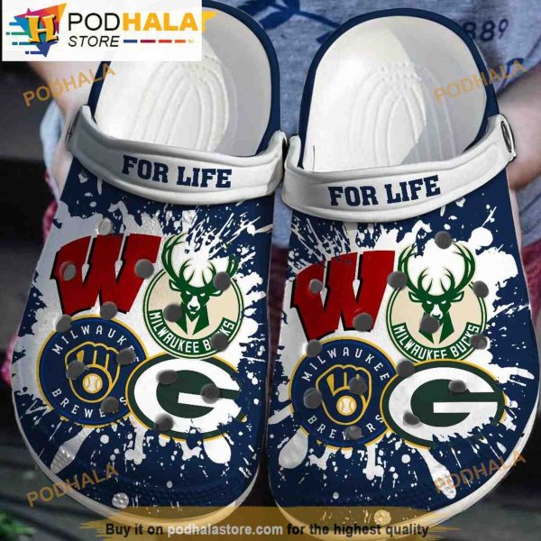 Funny Wisconsin Badgers Green Bay Packers Milwaukee Brewers Sport 3D Funny Crocs Crocband