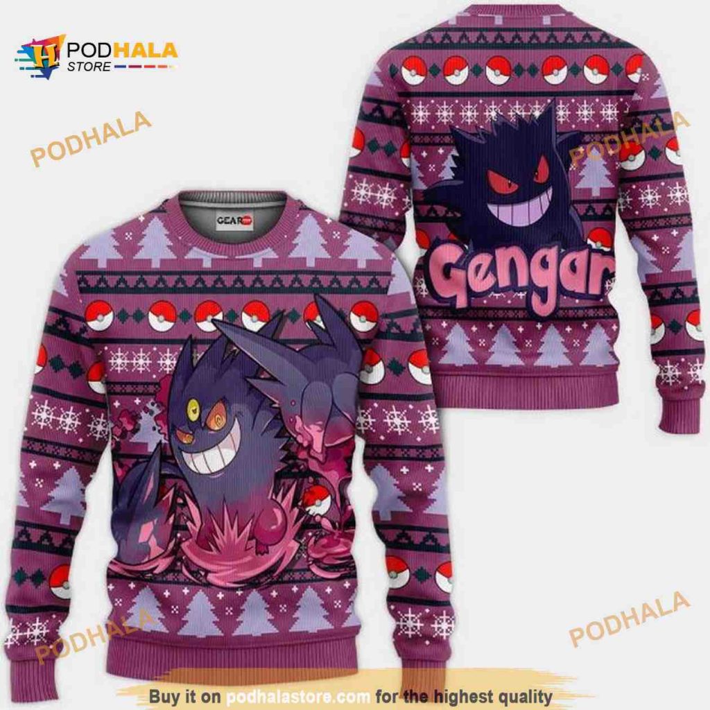Gengar Anime Pokemon Xmas Ugly Christmas Knitted Sweater
