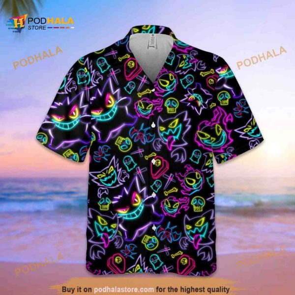 Gengar Ghost Halloween Hawaiian Shirt, Button Up Shirt