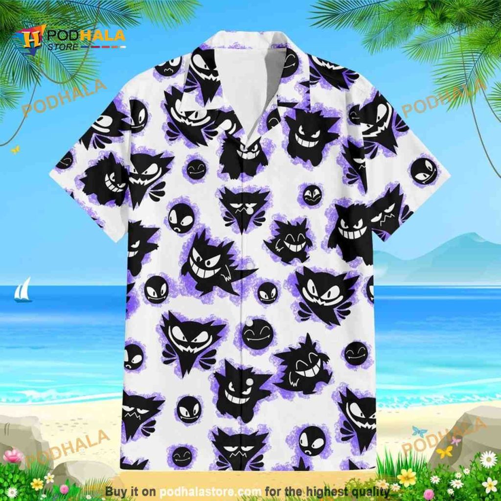 Gengar Ghost Halloween Hawaiian Shirt, Halloween Gift Ideas