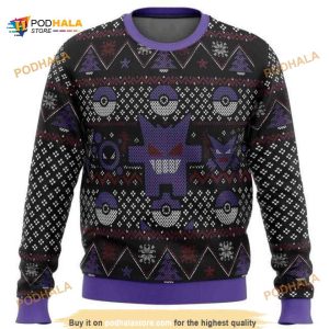 Gengar Pokemon Anime Gift Fan Ugly Xmas Wool Knitted Sweater