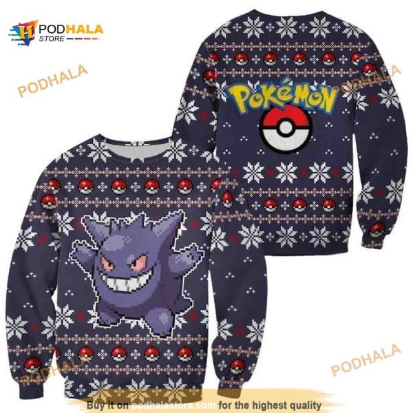 Gengar Pokemon Xmas Ugly Christmas Knitted Sweater