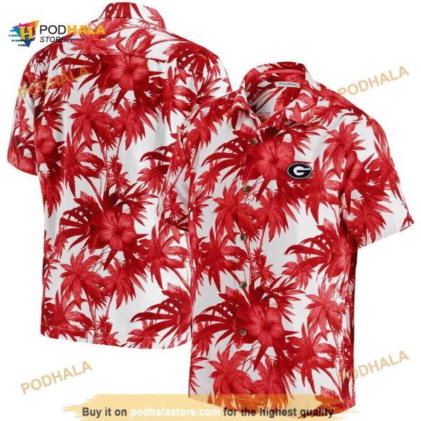 Georgia Bulldogs UGA Hawaiian Shirt, Hibiscus Flower For Football Lovers Aloha Shirt