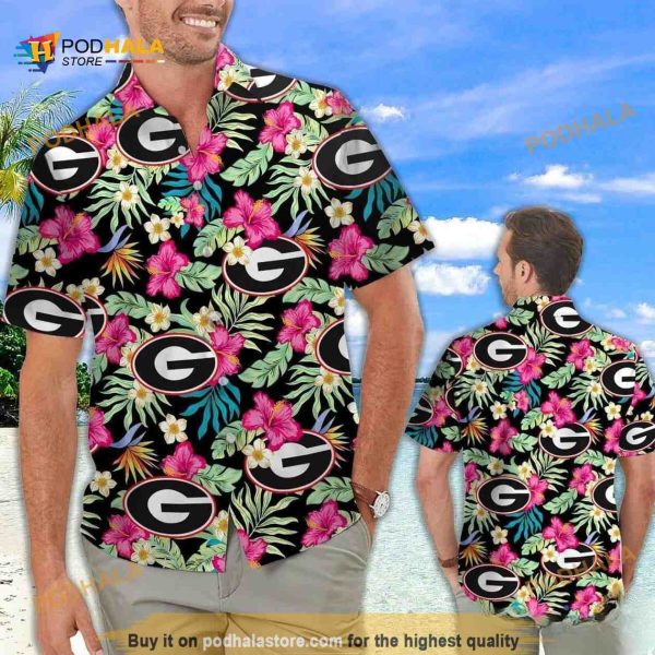 Georgia Bulldogs UGA Hawaiian Shirt, Hibiscus For Football Fans Aloha Shirt