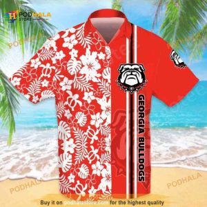 Georgia Bulldogs UGA Hawaiian Shirt, Tropical Floral Best Gift For Football Lovers Aloha Shirt
