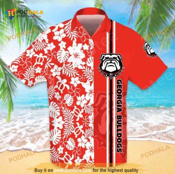 Georgia Bulldogs UGA Hawaiian Shirt, Tropical Floral Best Gift For Football Lovers Aloha Shirt
