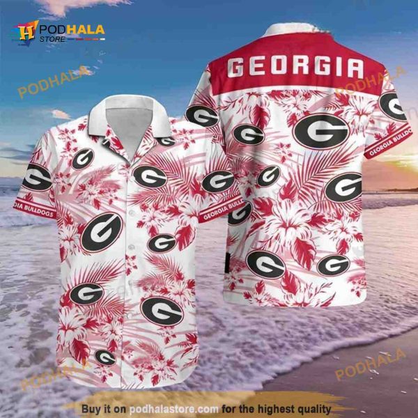 Georgia UGA Hawaiian Shirt, Tropical Floral Gift For Football Fans Aloha Shirt