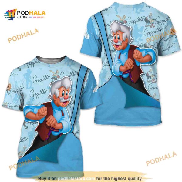 Geppetto Pinocchio Blue Button Overalls Patterns Disney 3D Shirt