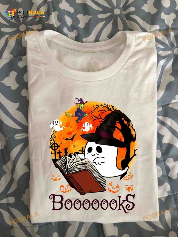 Ghost White Read Book Halloween Ghost, Halloween Costume Shirt
