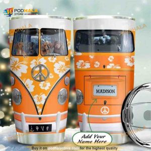 Gift For Hippie Orange Car Bus Hippie Dogs Personalized Coffee Tumbler