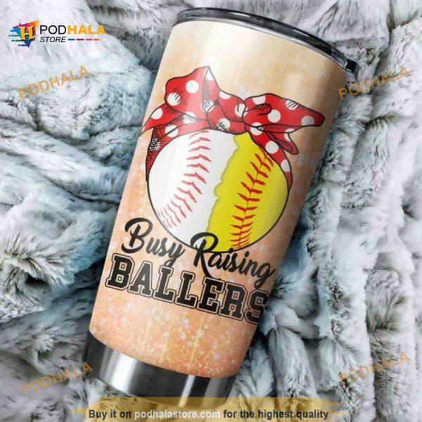Gift For Mom Softball Mom Busy Raising Baller Coffee Tumbler