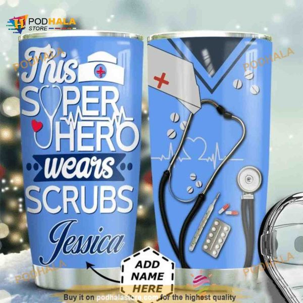 Gifts For Nurses Nurse This Hero Wears Scrubs Personalize Coffee Tumbler