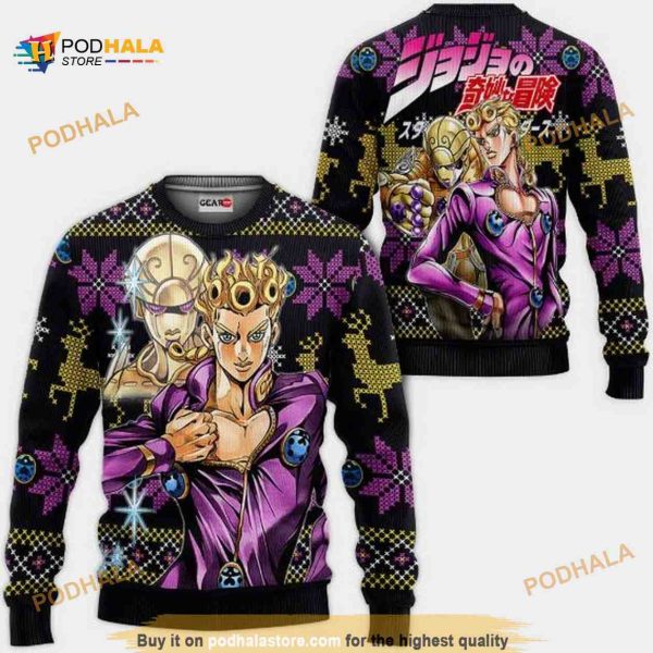 Giorno Giovanna Anime Jjba Xmas Ugly Christmas Knitted Sweater