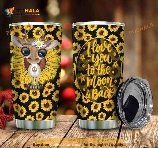 Giraffe I Love You To The Moon And Black Coffee Tumbler
