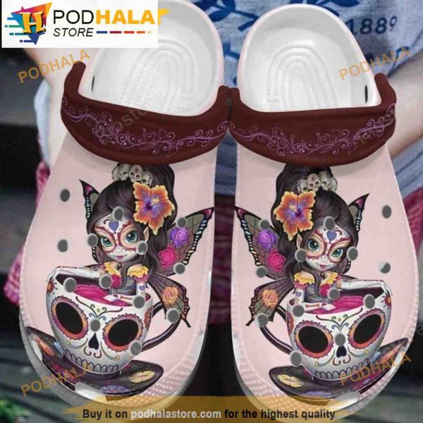 Girl In Tea Skull Gifts 3D Funny Crocs Crocband Clog Shoes