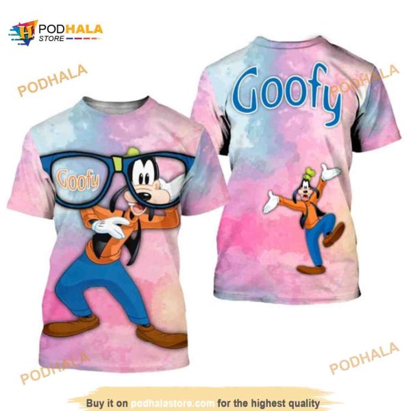 Glasses Goofy Dog Watercolor Button Overalls Patterns Disney 3D Shirt