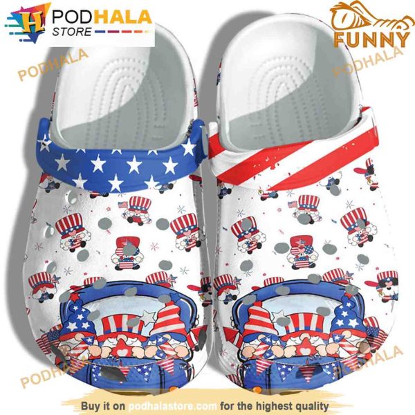 Gnomes Celebrate Independence Day Flag 3D Funny Crocs Crocband
