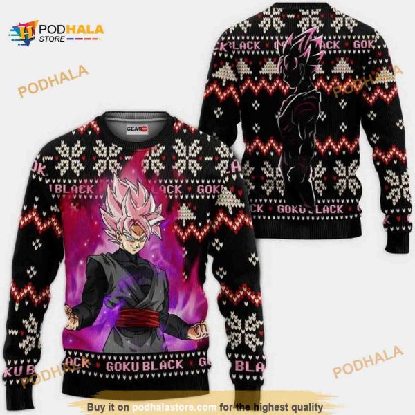 Goku Black Rose Christmas Sweater Anime Dragon Ball Xmas Ugly Christmas Knitted Sweater