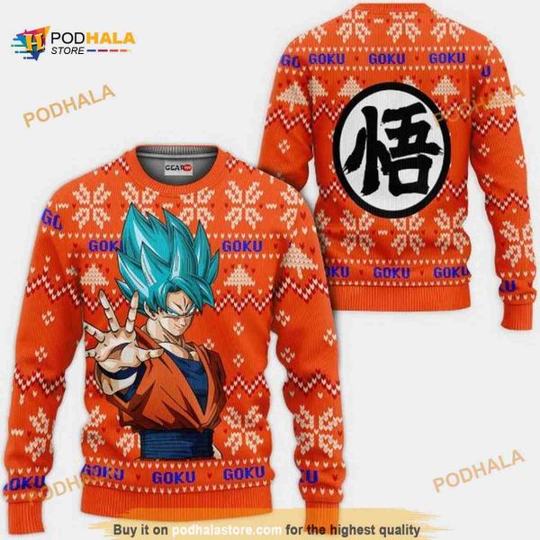 Goku Blue Anime Dragon Ball Xmas Ugly Christmas Knitted Sweater