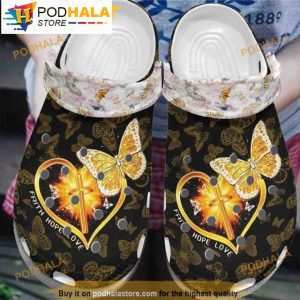 Golden Cross Faith Hope Loves Butterfly 3D Funny Crocs Crocband