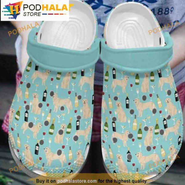 Golden Retriever And Wine Dog In 3D Funny Crocs Crocband