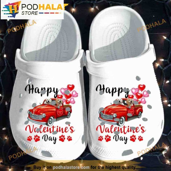 Golden Retriever Puppy Truck Drive Happy Valentine’s Day Dog 3D Funny Crocs Crocband