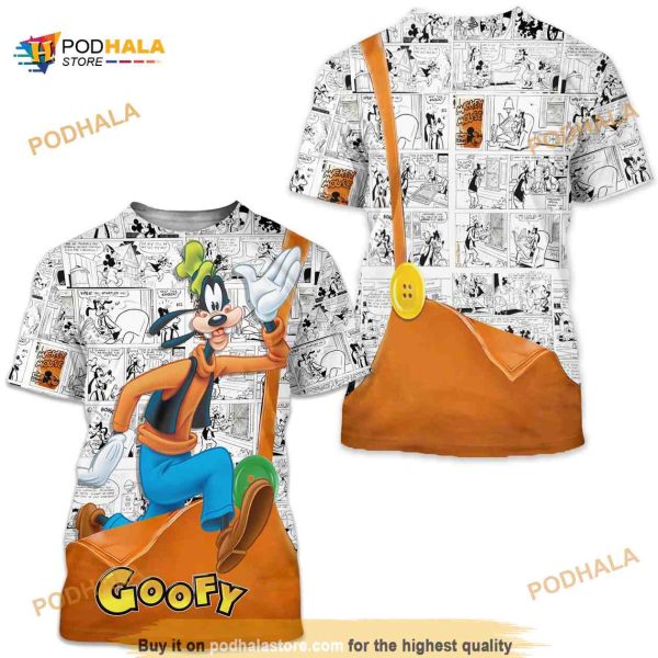 Goofy Button Overalls Patterns Disney Cartoon Unisex 3D Shirt