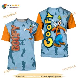 Goofy Dog Orange Button Overalls Patterns Disney 3D Shirt