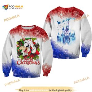 Goofy Dog Pattern Xmas White Blue 2023 Christmas Disney Ugly Christmas Sweater