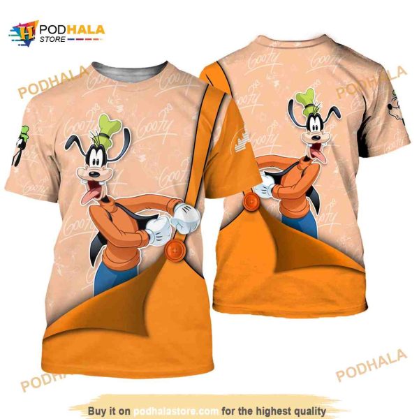 Goofy Orange Button Overalls Patterns Disney Cartoon 3D Shirt
