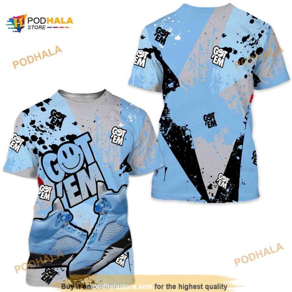 Got Em Smile Unisex Sneaker 3D Shirt Match Retro University Blue 5s Tee