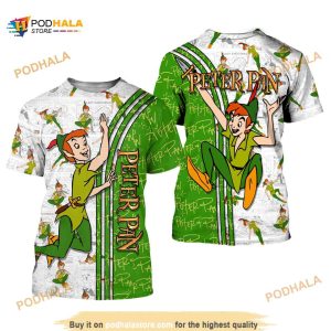 Green Peter Pan Cross Comic Book Patterns Disney Unisex 3D Shirt